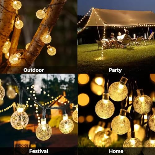 Image of One94Store Crystal Ball String Lights - 14 LED 3M Warm White Plug-in Waterproof Fairy Lights for Bedroom, Garden, Diwali, Christmas, Wedding & Party Decoration