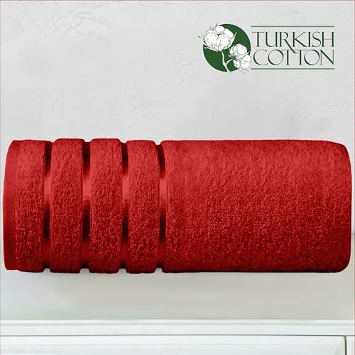 Image of Elegant Comfort 100% Turkish Cotton 4 Lines Viscose Stripe Jumbo Bath Towel - Hotel Spa Quality Extra Large 35 x 70 Inch Bath Towel Ultra Soft, Super Absorbent Quick Dry Large Bath Towel, Red