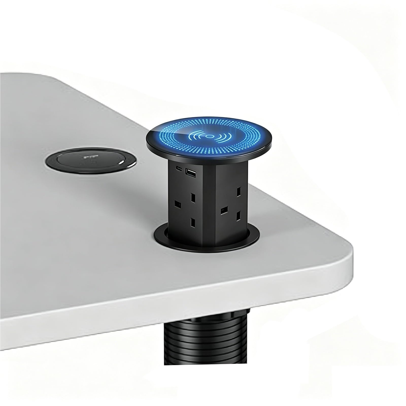 Presa a Scomparsa per Scrivania con Ricarica Wireless 15W Porte USB-C e USB-A Multipresa da Incasso per Isola Cucina Scrivania Tavolo Conferenza Presa da Tavolo Nascosta con USB Pro(Black)