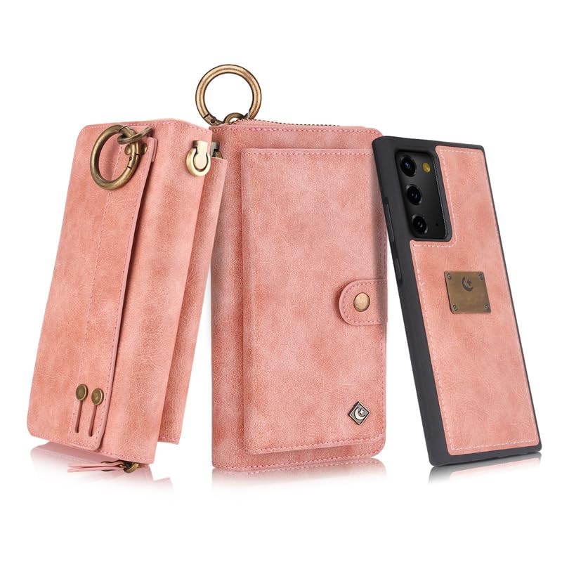 Étui en cuir Galaxy S23 Ultra amovible et élégant avec dragonne Rose