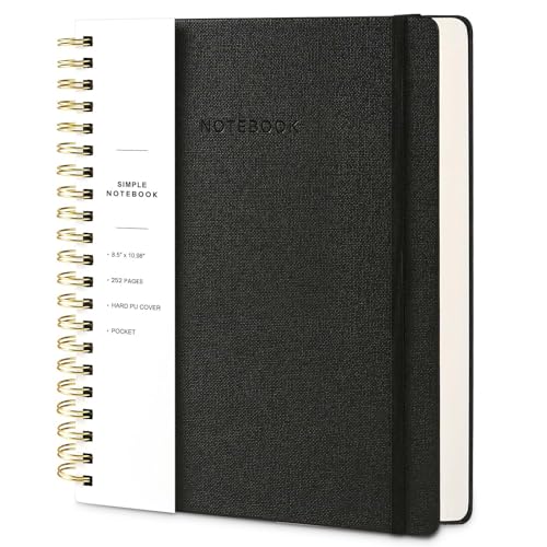 Image of Spiral Notebook - 8.5 x 10.98 Inch Large Hard Cover Notebook with Elastic Band & Pocket, 252 Pages, Lay Flat Wirebound Journal for Work, School, Planning & Note Taking Black