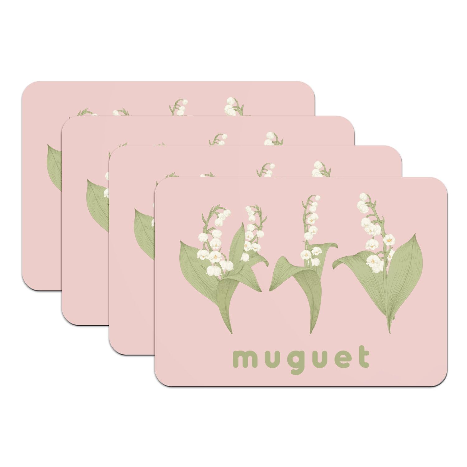 Set de table rose grand format 39,5x28,5 cm dessous caoutchouc antidérapant muguet fleurs lot de 4