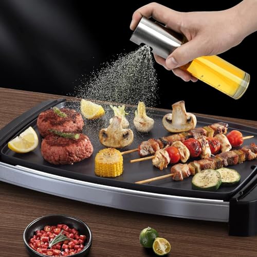 Image of Refillable stainless steel Olive Oil Sprayer bottle with funnel - 100ml Glass Cooking Oil Spray Bottle for Air Fryer, Salad & Baking