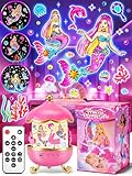 Juguetes de sirenita, 15 sonidos relajantes, 18 películas, proyector de luz nocturna de 378 colores, 360°, control remoto, inalámbrico, sirena rosa, regalos de cumpleaños para niñas, juguetes de