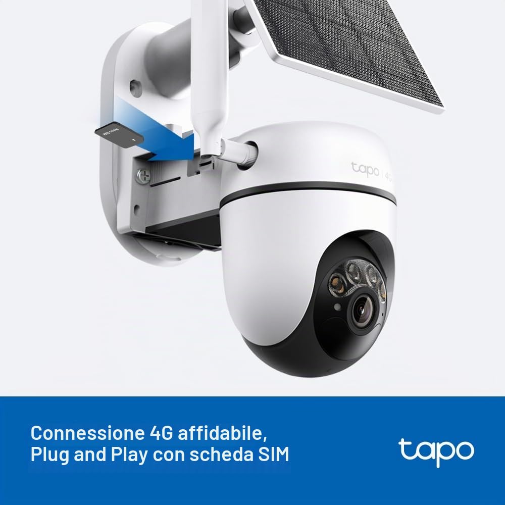 Tapo C615G KIT 2K 3MP Telecamera di sicurezza solare per esterni wireless, telecamera di sicurezza 4G con slot SIM, telecamera esterna a colori per visione notturna, rilevamento AI, IP65, nessun hub
