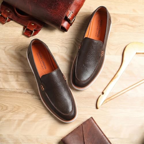 Image of HAYES LONDON Genuine Leather Loafers for Men | Casual Slip-On Shoes | Breathable & Comfortable Summer Wear | Lightweight Walking Shoes