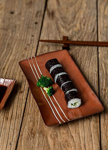 Pangu 12-Piece Japanese Style Sushi Plate Set, Dinnerware Set, Kage(Shadow), Brown, Service For 4 #TOP7