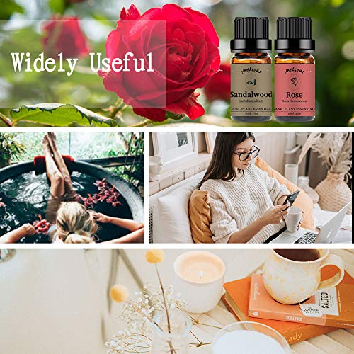 Yethious Rose Sandalwood Essential Oil Set 100% Pure Aromatherapy Gift Oils Kit Organic 2 Pack Perfume Oil Mother's Day Gift Set #TOP5
