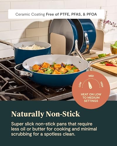 Caraway 24-Piece Nonstick Ceramic Cookware Set - Includes Fry Pans, Sauce, Sauté Pan, Dutch Oven, Petite Cooker, Stir Fry, Rondeau, Stock Pot, Lids & Storage Organizers - Navy - Thumbnail 4