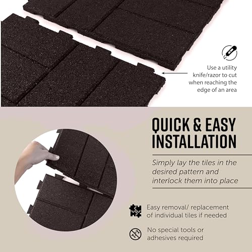 Playsafer Brick Rubber Interlocking Tiles | 16 X 16 | Easy Install for Indoor and Outdoor Use (Brown, 4 Tiles)