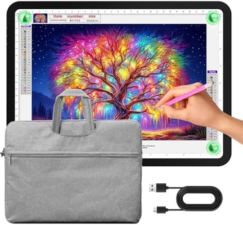 Zocelight A4 Leuchttisch mit Tasche Für Diamantmalerei,11000 Lux Ultraheller Leuchtplatte,Seitliche Tastenbedienung,3-Farben Led Lichtpad,Magnetisch Lichtplatte Für Skizzieren,Zeichnen,Tattoo(Schwarz)