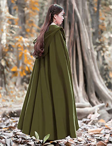 Flygo Cloak With Hood Women Hooded Cloak Wool Blend Poncho Cape Trench Wedding Coat Army Green #TOP1