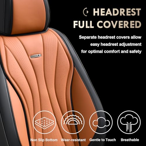 Image of Coverado Seat Covers Full Set, Leather Car Seat Covers, Waterproof Seat Covers for Cars, Front and Back Seat Covers, Car Seat Protectors Car Seat Cushions Universal Fit for Most Cars, Black&Brown