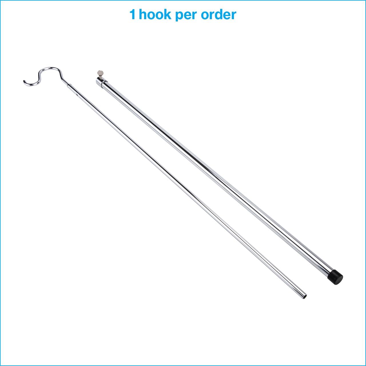SSWBasics Chrome Reach Garment Hook - Durable Chrome Clothes Hook Pole - Adjustable High Reach Garment Hook - Extendable Metal Clothing Hook Pole for Retail, Boutique, and Home Closet Organization