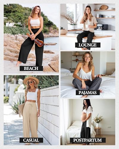 Image of ZOOSIXX Soft Black Pajama Pants for Women, Wide Leg Pants Woman Flowy Comfy Casual Lounge Yoga Capri Pants 22 inch / 30 inch