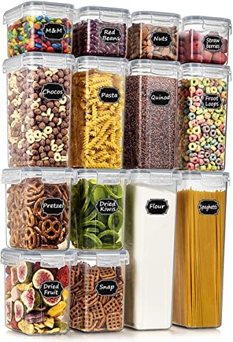 Wildone Airtight Food Storage Containers with Lids, 14PC Plastic Kitchen Containers Storage Set for Pantry Organization and Storage, Cereal, Flour and Sugar Containers, Include 20 Labels & Pen