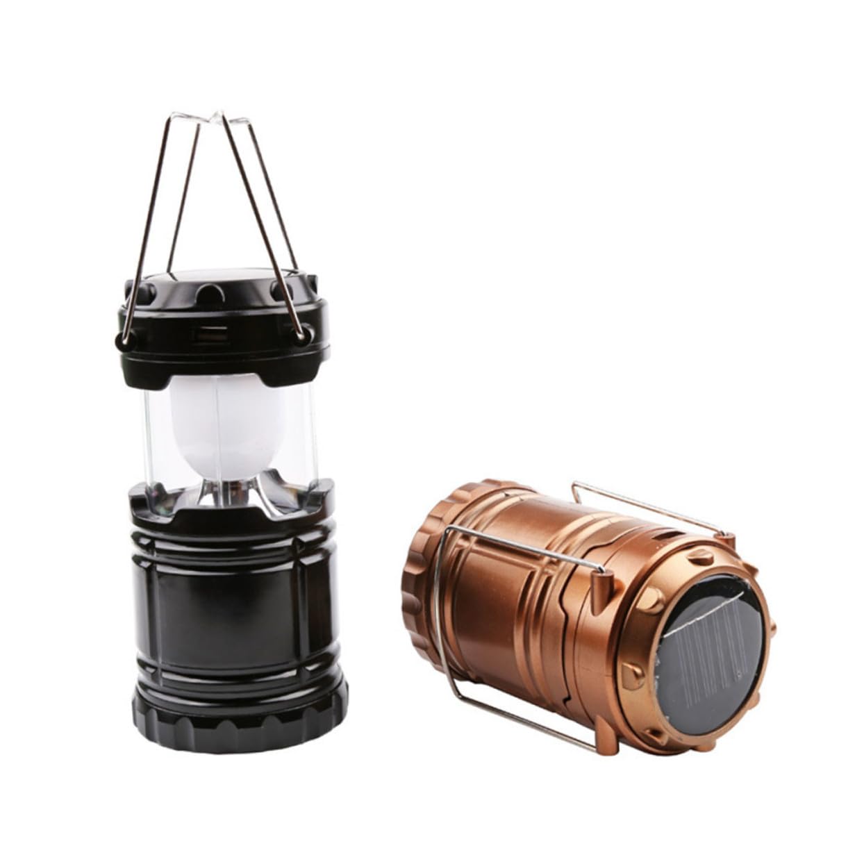 Lanterna LED Solare da Campeggio Ricaricabile Portatile 2 Pezzi | 0, 6 W e 50 Lumen, Struttura Abs PC e Led, Maniglia Inclusa e Design Telescopico