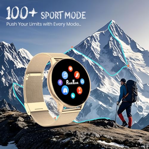 Image of PunnkFunnk Active 2 Smartwatch, 1.39 inch HD Round Display, Bluetooth Calling, Heart Rate & SPO₂, 100+ Sports Modes, IP67, Long Battery Life for Men & Women (Millanese Gold)