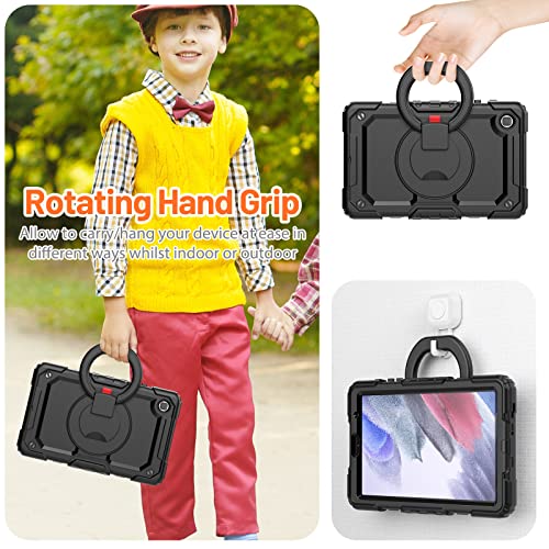 Timecity Samsung Galaxy Tab A7 Lite Case 8.7-Inch 2021 For Lively And Active Users, Sm-T220/ T225/ T227 Durable Sturdy Protection Case With Screen Protector, Swivel Handle, Kickstand, Strap - Black #TOP3