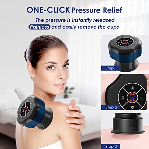 Electric Cupping Therapy Set - Smart Vacuum Scraping Cupping Set With 12 Levels Temperature And Suction Include 2 Size Cups, Rechargeable Cupping Massager For Neck, Shoulder And Back Massage (Blue) #TOP2