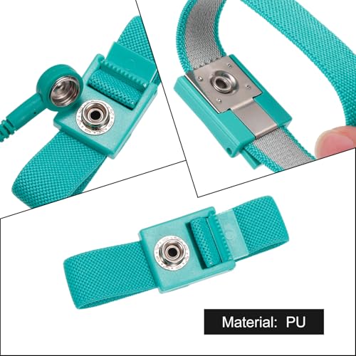 Image of MECCANIXITY ESD Anti Static Wrist Strap 5ft PU Adjustable Antistatic Bracelet Set Wired for Computer Electronics Repair Green