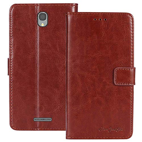 TienJueShi Brun Flip Book-Stand Cuir Housse Coque Etui Cas Couverture Protecteur Case Cover Skin pour Alcatel One Touch Pop Star 4G 5070X 5070D 5 inch