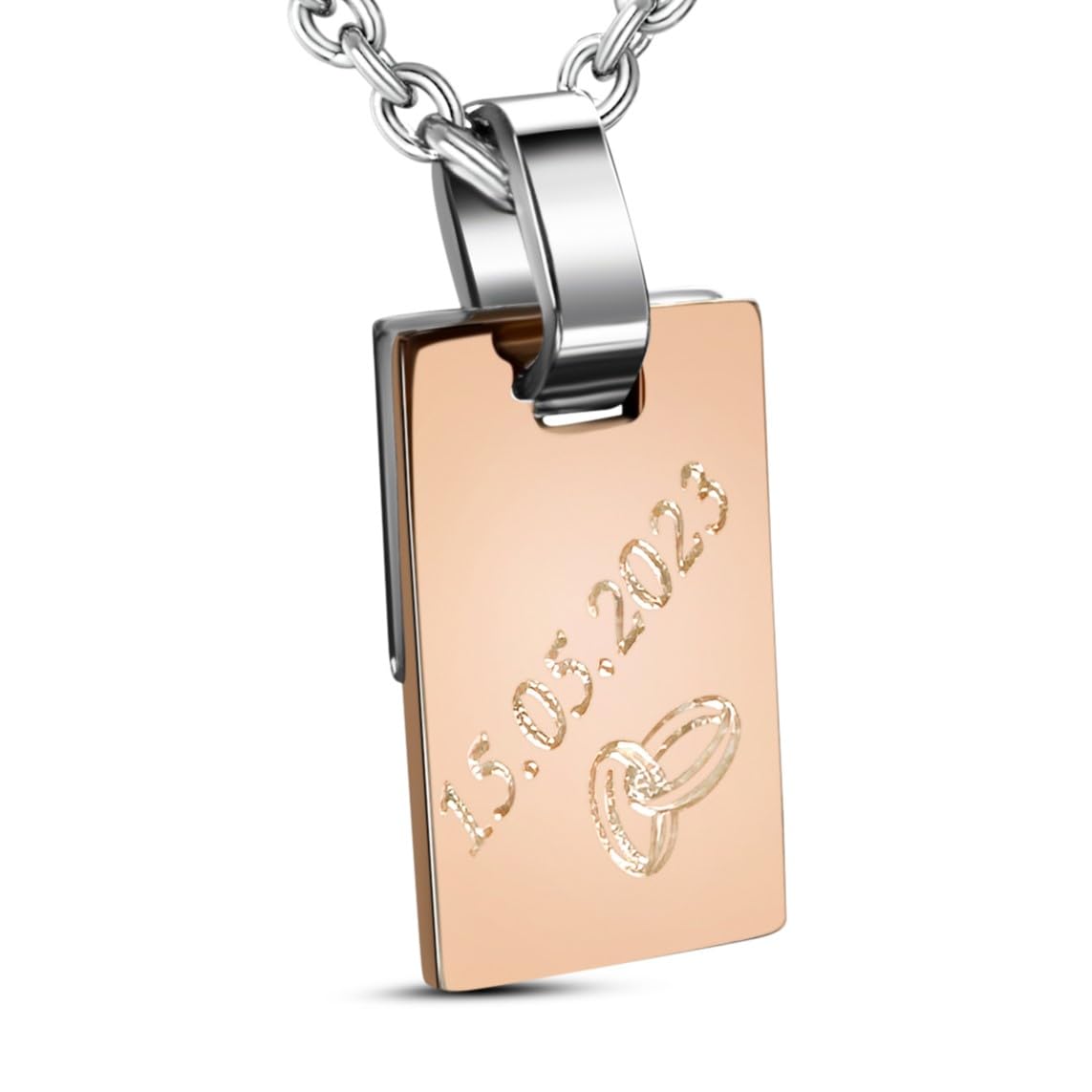 Personalisierte Kette mit Gravur Edelstahl 50 und 55 cm mit Anhänger Buch mit Strass-Stein in silber schwarz gold - Personalisierte Halskette für Freundin Freund - Personalisierter Schmuck
