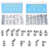 LEONTOOL 220 PCS SAE & Metrische Schmierverschraubungen Sortiment, Hydraulikfett Zerk Nippel Fitting 1/4 Zoll 1/8 Zoll M6 M8 M10 Gerade 45° 90° Grad, verzinkter Stahl, für mechanische Schmierung des