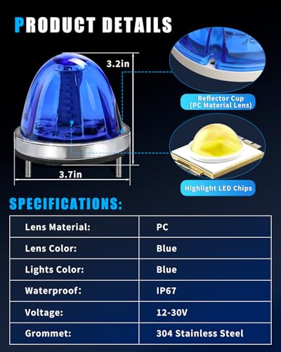 Image of Ultra-Bright 3 Function 360 Rotation Strobe Watermelon Lights for Semi Truck, [3 Lighting Modes] Blue ABS Lens Blue LED Side Marker Signal Lights for Kenworth Peterbilt Freightliner, 2 PCS