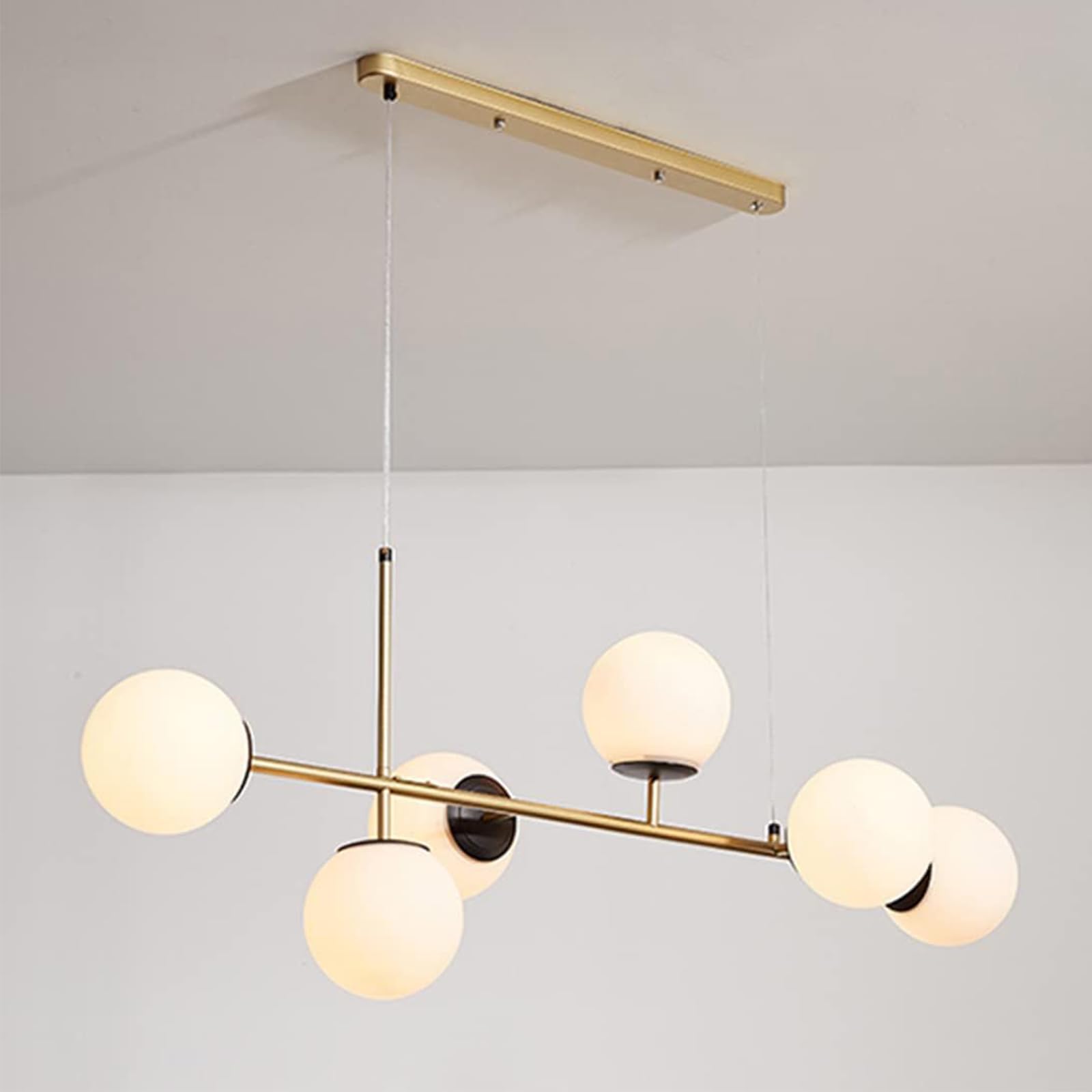 HYJAUSXB Modern Glass Globe Chandelier Lighting 6-Light Mid Century Industrial Chandeliers Pendant Light Linear Ceiling Hanging Metal with Ball Shade for Living Room,D