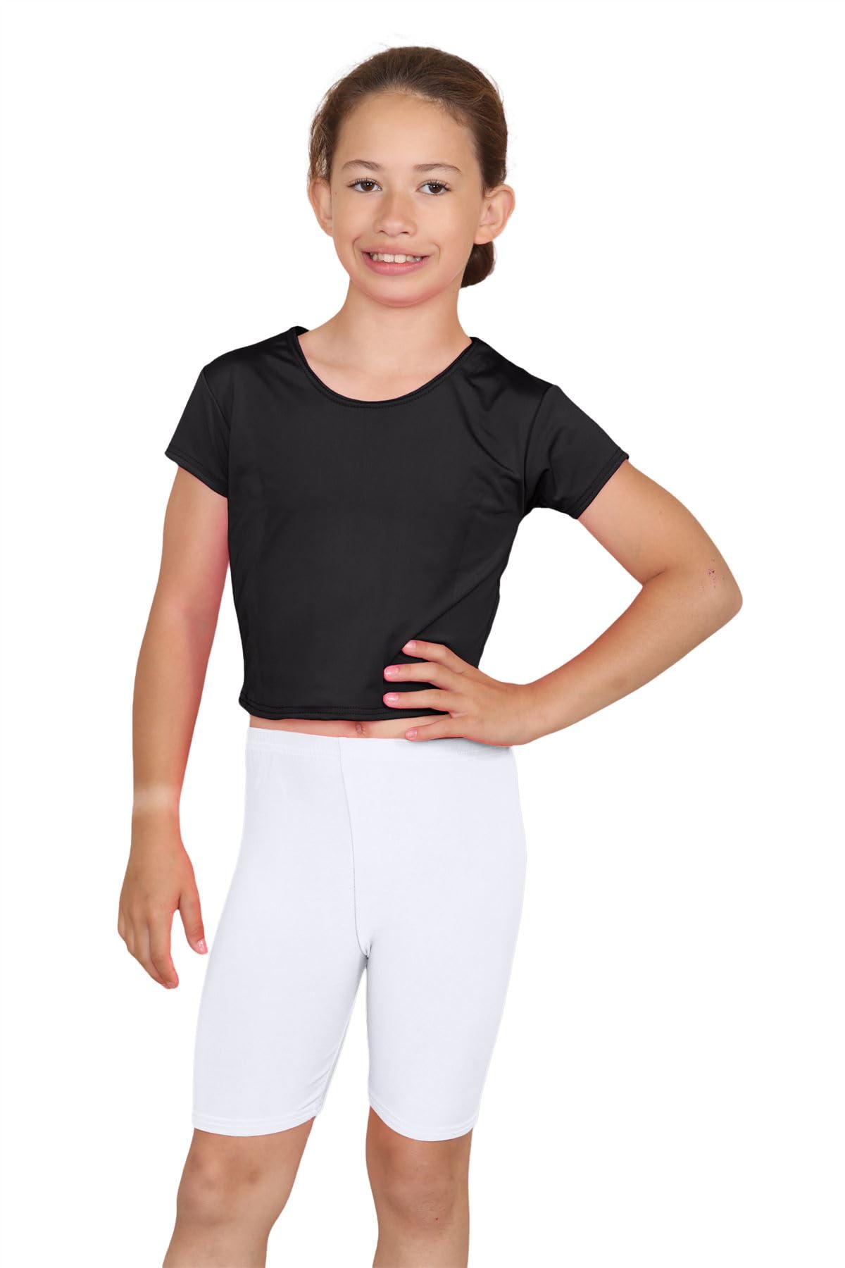 Hamishkane® Microfiber Gymnastics Kids Cycling Shorts, Stretchy Sports Activewear Summer Mini Shorts, Plain Dance Gym Elasticated Shorts for Kids White