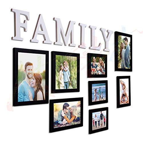 Image of Art Street - FAMILY FIRST set of 8 black wall photo frame with PVC FAMILY