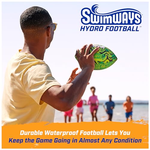 Image of Swimways Hydro Waterproof Football, Outdoor Games for Adults and Kids, Swimming Pool Accessories and Pool Party Games,9.25 Inches, Green