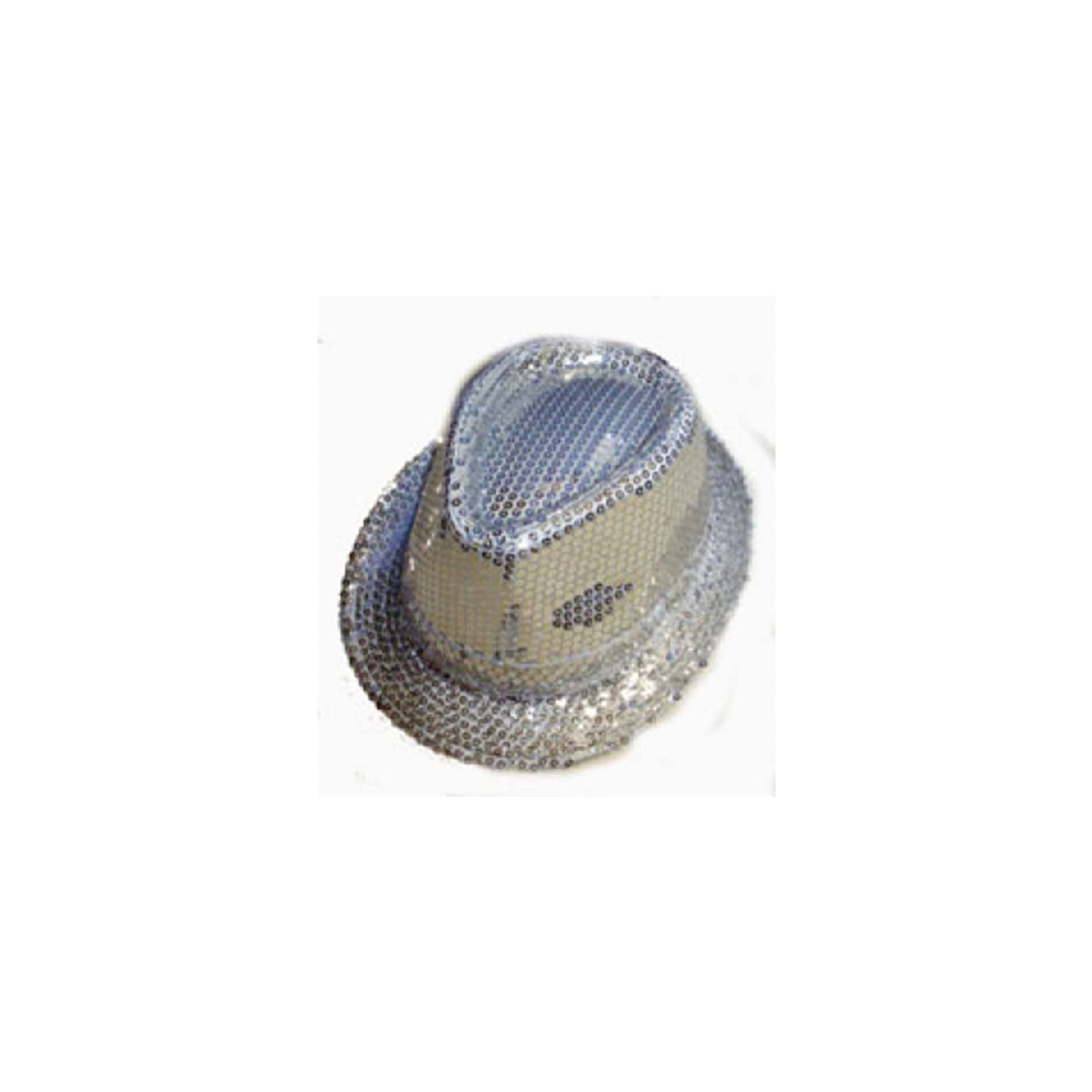 The Fancy Dress® New Adult Unisex Hats Bowler Trilby Gangster Santa Chef Pirate Cowboy Sailor Visor Rainbow Captain Hat Theme Party Accessory (Silver Sequin Gangster Hat)