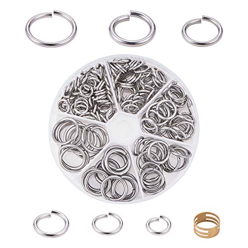 UNICRAFTALE Ca. 180Stk 6 Größen 10/12/14/16/18/20mm Biegeringe 304 Edelstahl Jump Rings Ungelötete Spaltringe Mit Messingringen Antike Schmuckherstellung Sprungringe Cover