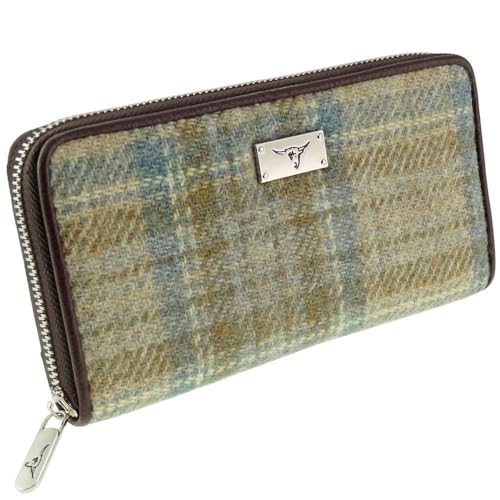 of Scotland Harris Tweed Wallet Large Zip Purse for Women Made in Scotland (Beige Stewart)