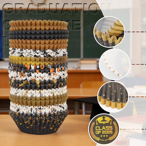 Image of 600 Pack Graduation Cupcake Liners Congrats Grad Baking Cups Standard Size Grad Muffin Liners for Graduation Birthday Party Candy Cake Decorations Supplies