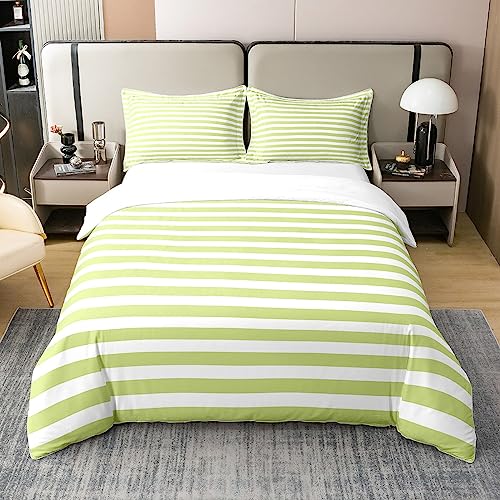100% Cotton White Green Striped Duvet Cover for Kids Boys Girls Adult Ticsuper King Stripes Farmhouse Comforter Cover Single Gothic Horizontal Stripes Geometric Lines Bedding Set Modern Quilt Cover