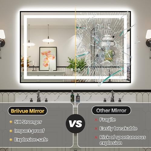 Image of 48x30 Inch LED Bathroom Mirror with Black Frame, Backlit & Front Lit, Anti-Fog Lighted Bathroom Vanity Mirror for Wall, Memory Function, Dimmable, HD Tempered Glass, Shatter-Proof