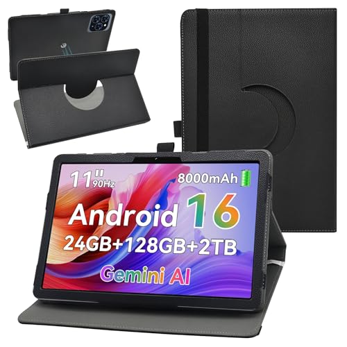 hülle für KINGRID T90,360°drehbare PU-Lederhülle für KINGRID T90/TABWEE T90/TABWEE W90/KINGRID W90/BESTTAB W90/Zenva T90/TOPWHA M901/WITFOCUS M148 11-Zoll-Tablet,Schwarz