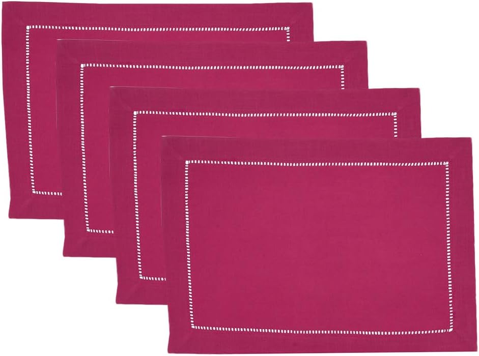 Fennco Styles Classic Hemstitch Design Rectangular Table Runner – 16" W x 90" L Fuchsia Table Cover for Home Décor, Dining Table, Banquets, Holidays and Special Occasions
