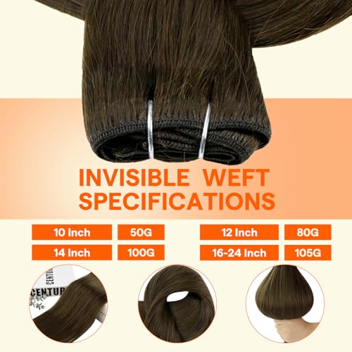 Image of Full Shine Human Hair Weft Extensions Sew In Remy Hair 20 Inch 105G | Darker Brown Extensions, Remy Human Hair, Added Length, Seamless Weft, Daily Wear