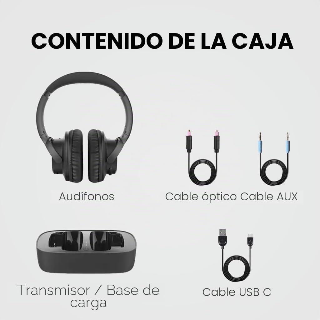 Avantree Ensemble – Auriculares Inalámbricos TV Televisión para Personas Mayores con Clear Voice, Diseño Cómodo, Base de Carga, 35h de Autonomía, Funcionan con TV con Salida óptica/AUX y Bluetooth