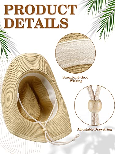 12 Pcs Summer Straw Cowboy Cowgirl Hat For Women Men Western Straw Hat Bulk Wide Brim Floppy Uv Protection Hat With Wind Lanyard Costume Accessories For Outdoor Beach Fishing 4 Color #TOP2