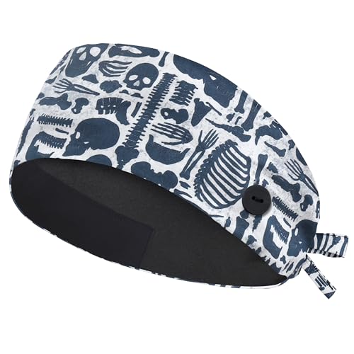 Image of QBA Adjustable Working Cap with Button, Cotton Working Hat Sweatband, Elastic Bandage Tie Back Hats for Women & Men, One Size