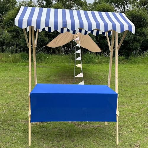 Carritos de Mercado, Puesto de concesión Plegable Azul con Ruedas - Quiosco de Madera para vendedores ambulantes en mercados de Agricultores, ferias, exposiciones artesanales y Playas - Carr