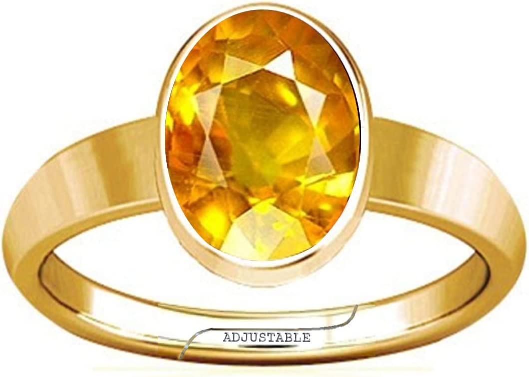 Divya Shakti10.25-10.50 Carat Yellow Sapphire Pukhraj Gemstone Panchdhatu Adjustable Plain Design Ring for Men and Women