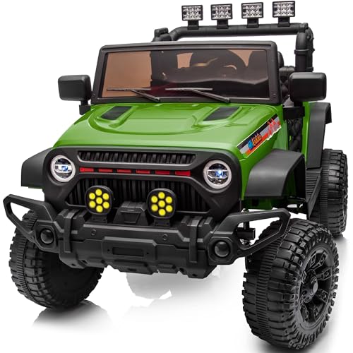 Hikiddo 4WD Kids Ride on Car Truck, 12V 7Ah Kids Electric Vehicles Car Ride on Toy for Toddlers 3-5 with Remote Control - Green