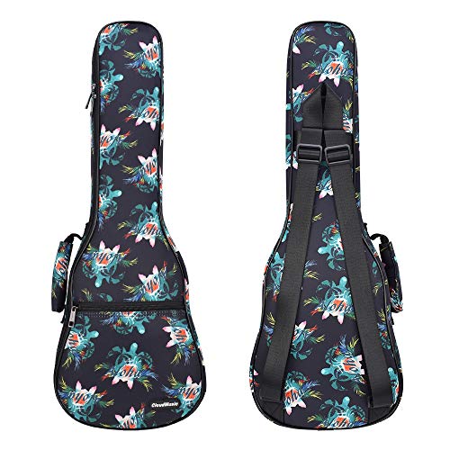 CLOUDMUSIC Ukulele Case Aloha Turtle Pattern In Black With Backpack Straps For Concert 23 Inch