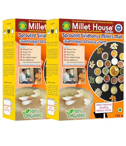 Image of Millet House Sprouted Siridhanya Millets Malt 1.5 KG | 30 Natural Ingredients |100% Healthy Chemical Free Natural Certified Millet Drink | Traditional Millets Organic (1.5 kg) (750g x 2packs)